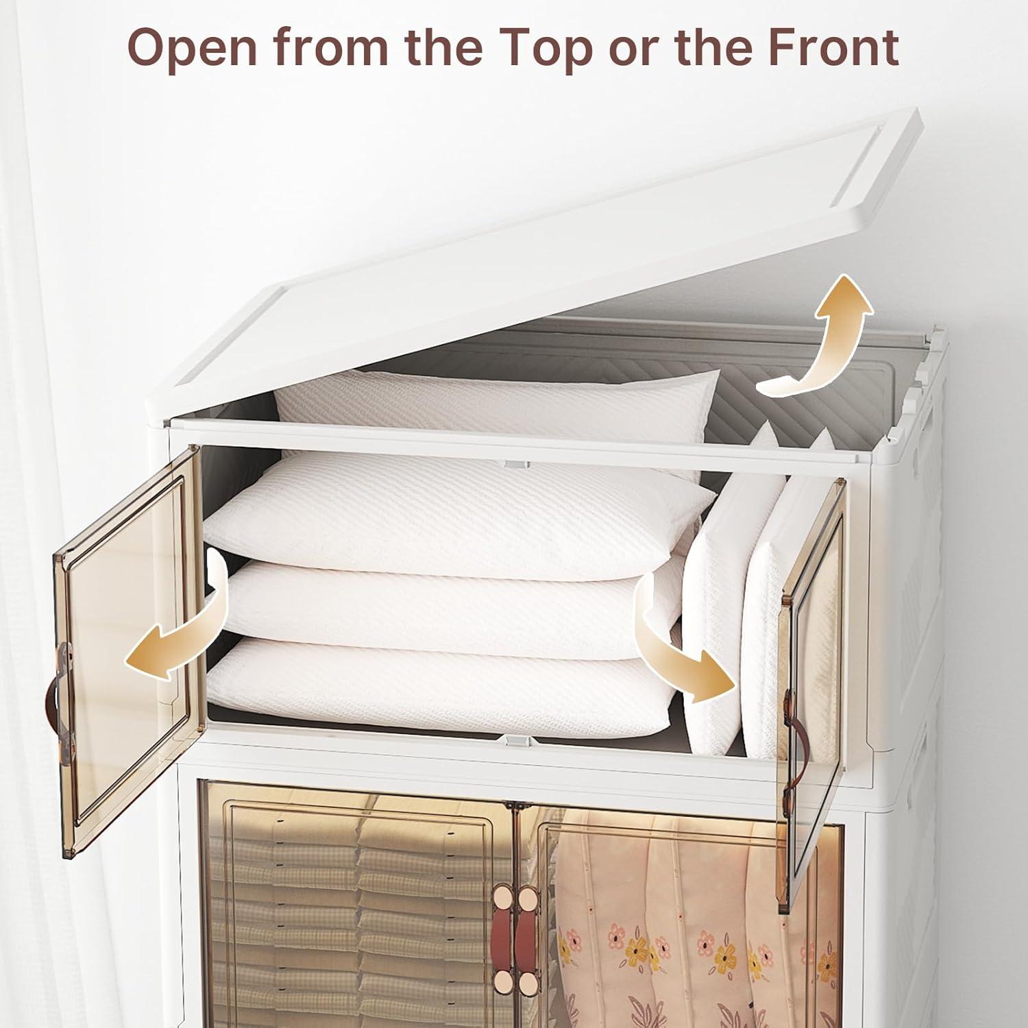 imageExtra Large Stackable Storage Bins with Lids ampamp Wheels ampamp Door 960QT160QT40GAL6Pack Foldable Collapsible Closet Organizers Plastic containers drawers for bedroom DormWhite165QT