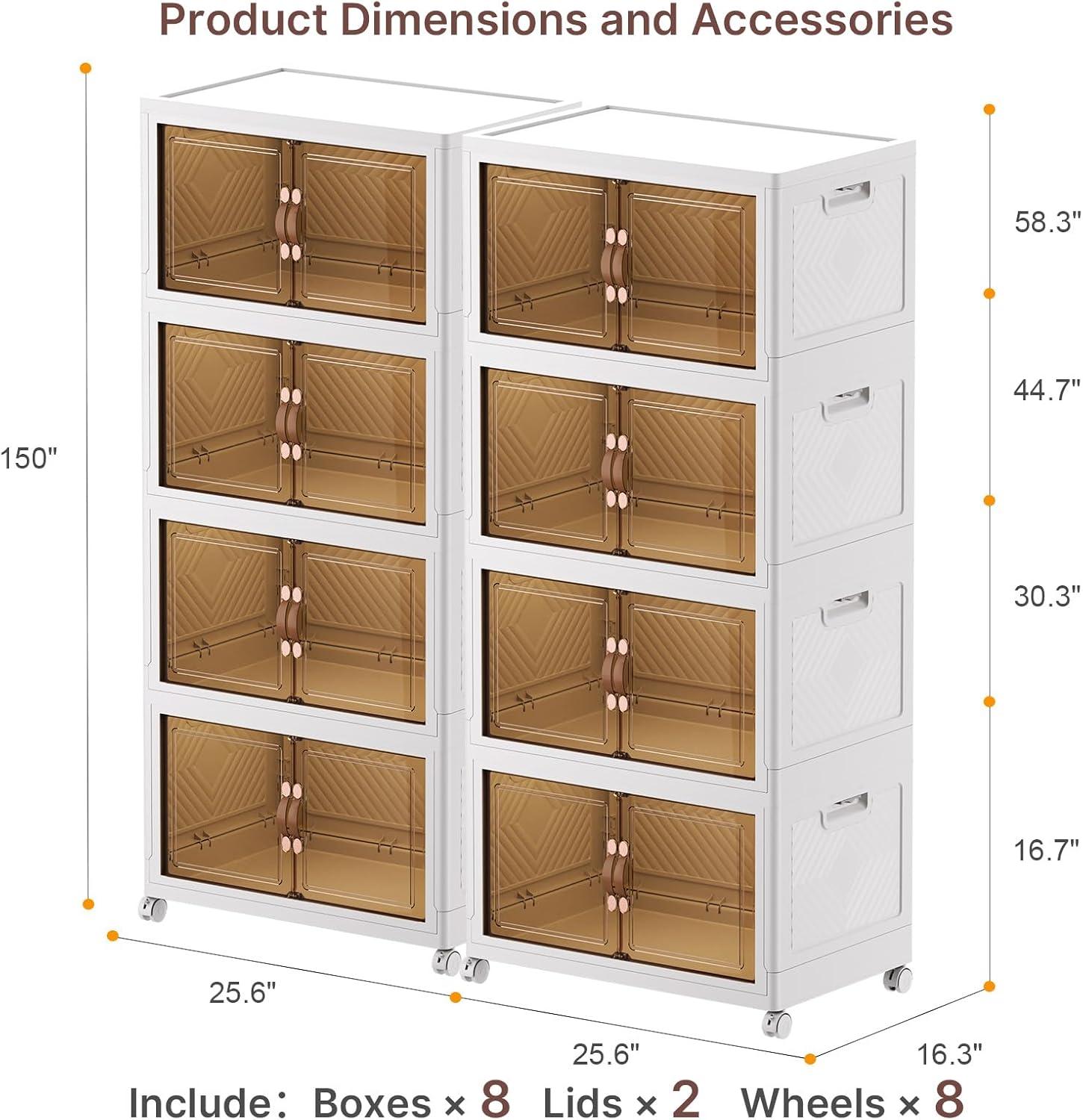 imageExtra Large Stackable Storage Binswith lids ampamp Wheels Foldable Collapsible Closet Organizers1344QT168QT42GAL8Pack Plastic Containers with door ampamp drawers for bedroom DormWhite120QT