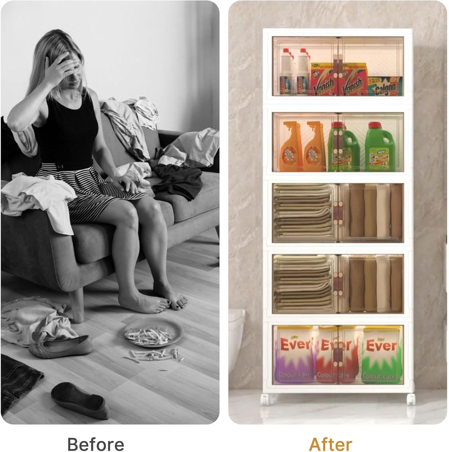 imageExtra Large Stackable Storage Binswith lids ampamp Wheels Foldable Collapsible Closet Organizers1344QT168QT42GAL8Pack Plastic Containers with door ampamp drawers for bedroom DormWhite120QT