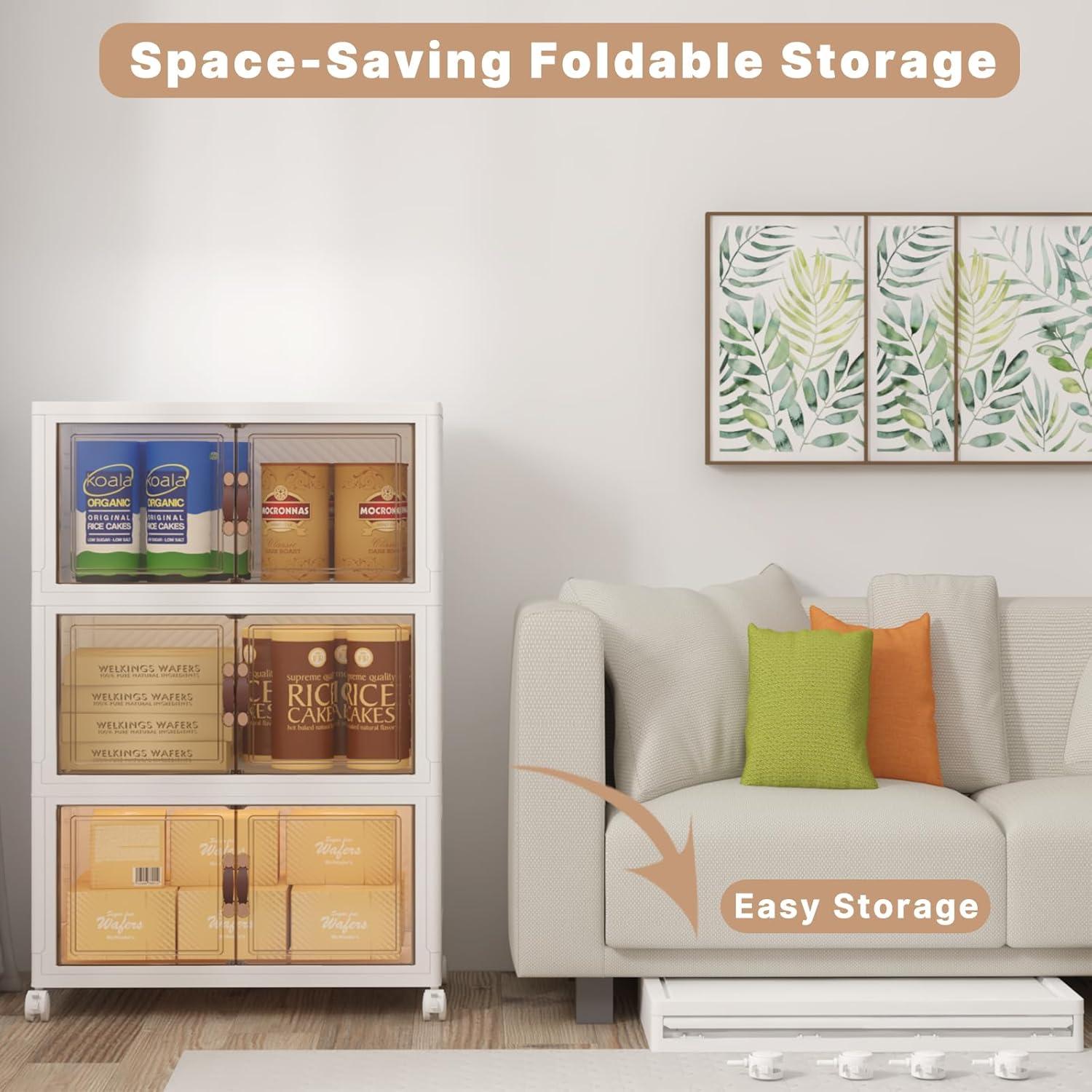 imageExtra Large Stackable Storage Binswith lids ampamp Wheels Foldable Collapsible Closet Organizers1344QT168QT42GAL8Pack Plastic Containers with door ampamp drawers for bedroom DormWhite120QT