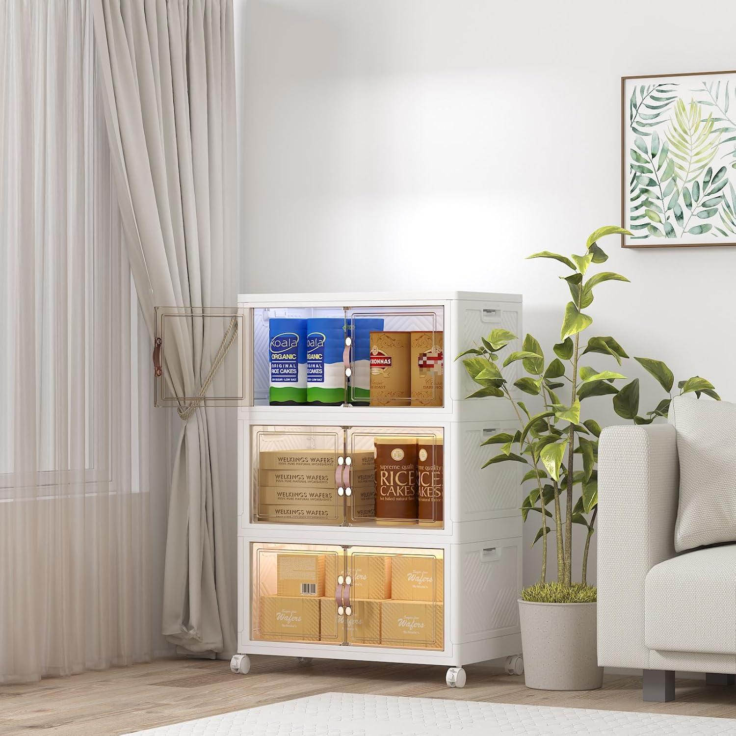 imageExtra Large Stackable Storage Binswith lids ampamp Wheels Foldable Collapsible Closet Organizers1344QT168QT42GAL8Pack Plastic Containers with door ampamp drawers for bedroom DormWhite120QT