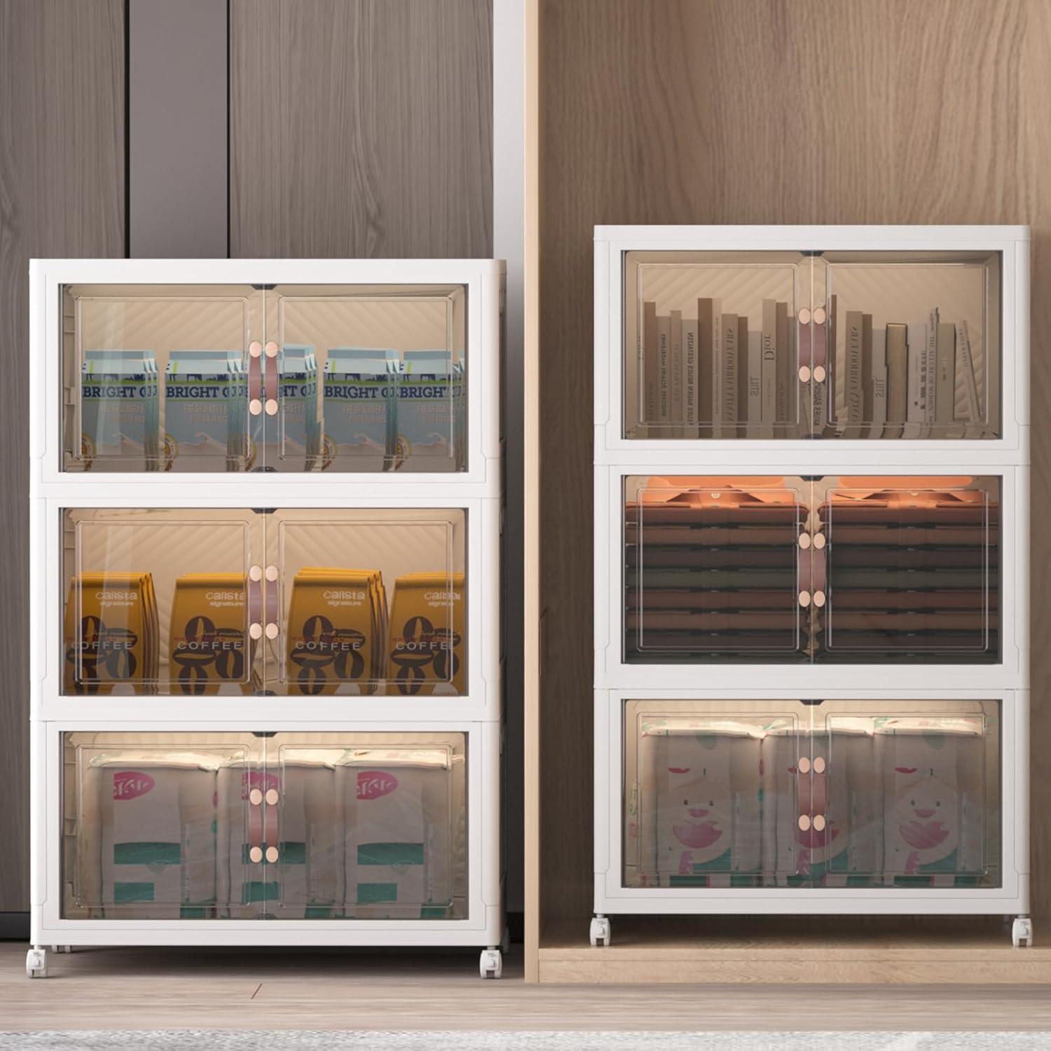 imageExtra Large Stackable Storage Binswith lids ampamp Wheels Foldable Collapsible Closet Organizers1344QT168QT42GAL8Pack Plastic Containers with door ampamp drawers for bedroom DormWhite120QT