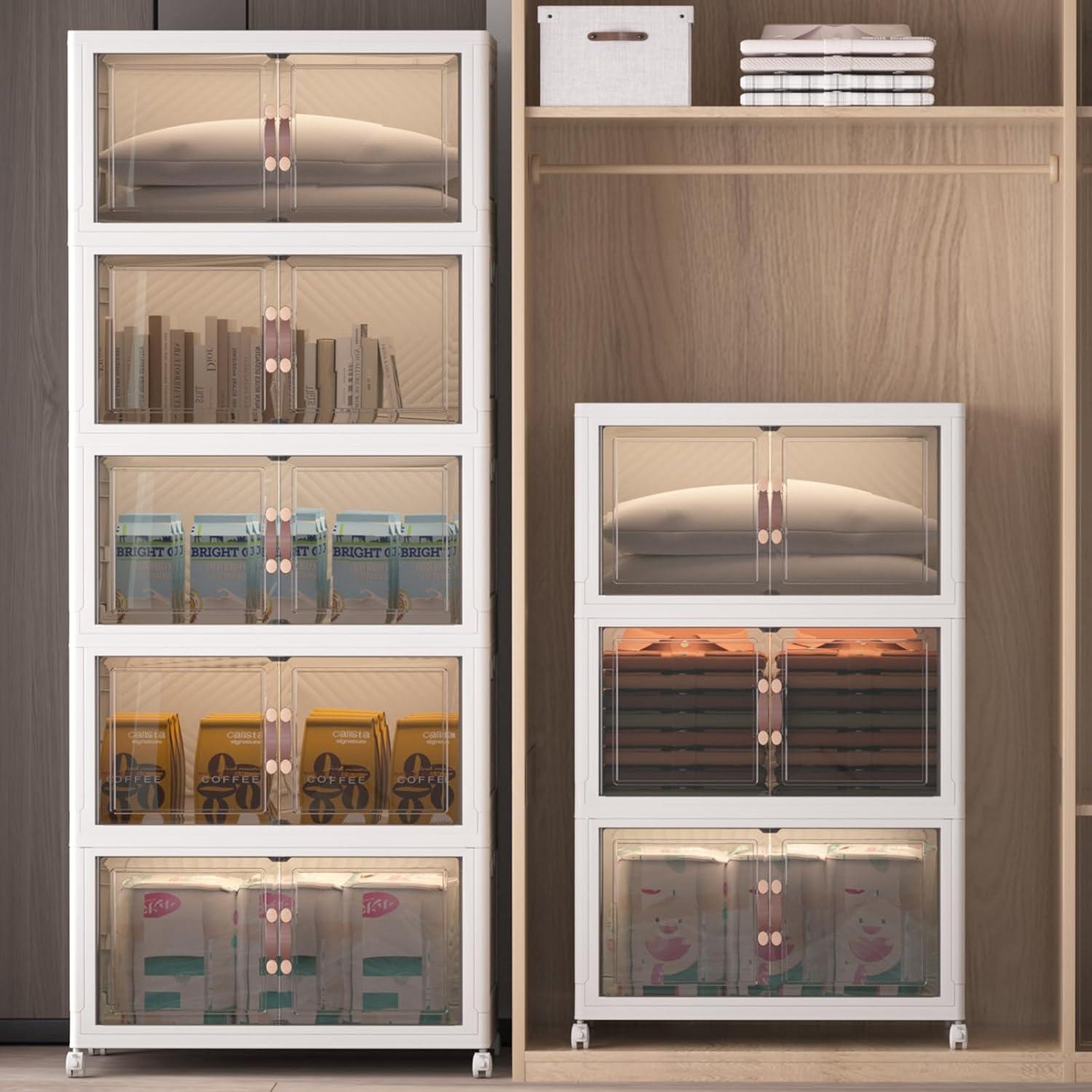 imageExtra Large Stackable Storage Binswith lids ampamp Wheels Foldable Collapsible Closet Organizers1344QT168QT42GAL8Pack Plastic Containers with door ampamp drawers for bedroom DormWhite120QT