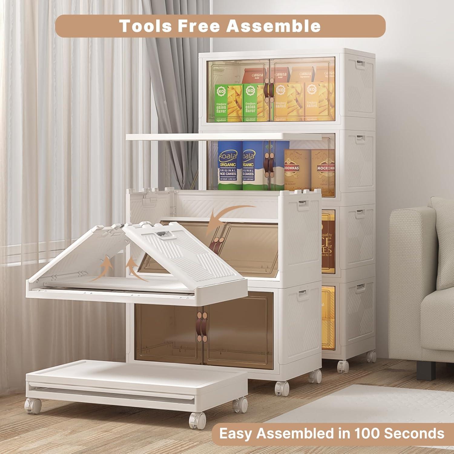 imageExtra Large Stackable Storage Binswith lids ampamp Wheels Foldable Collapsible Closet Organizers1344QT168QT42GAL8Pack Plastic Containers with door ampamp drawers for bedroom DormWhite120QT