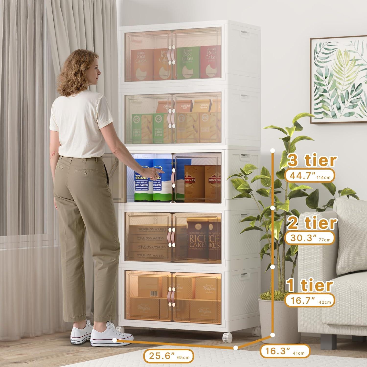 imageExtra Large Stackable Storage Binswith lids ampamp Wheels Foldable Collapsible Closet Organizers1344QT168QT42GAL8Pack Plastic Containers with door ampamp drawers for bedroom DormWhite120QT