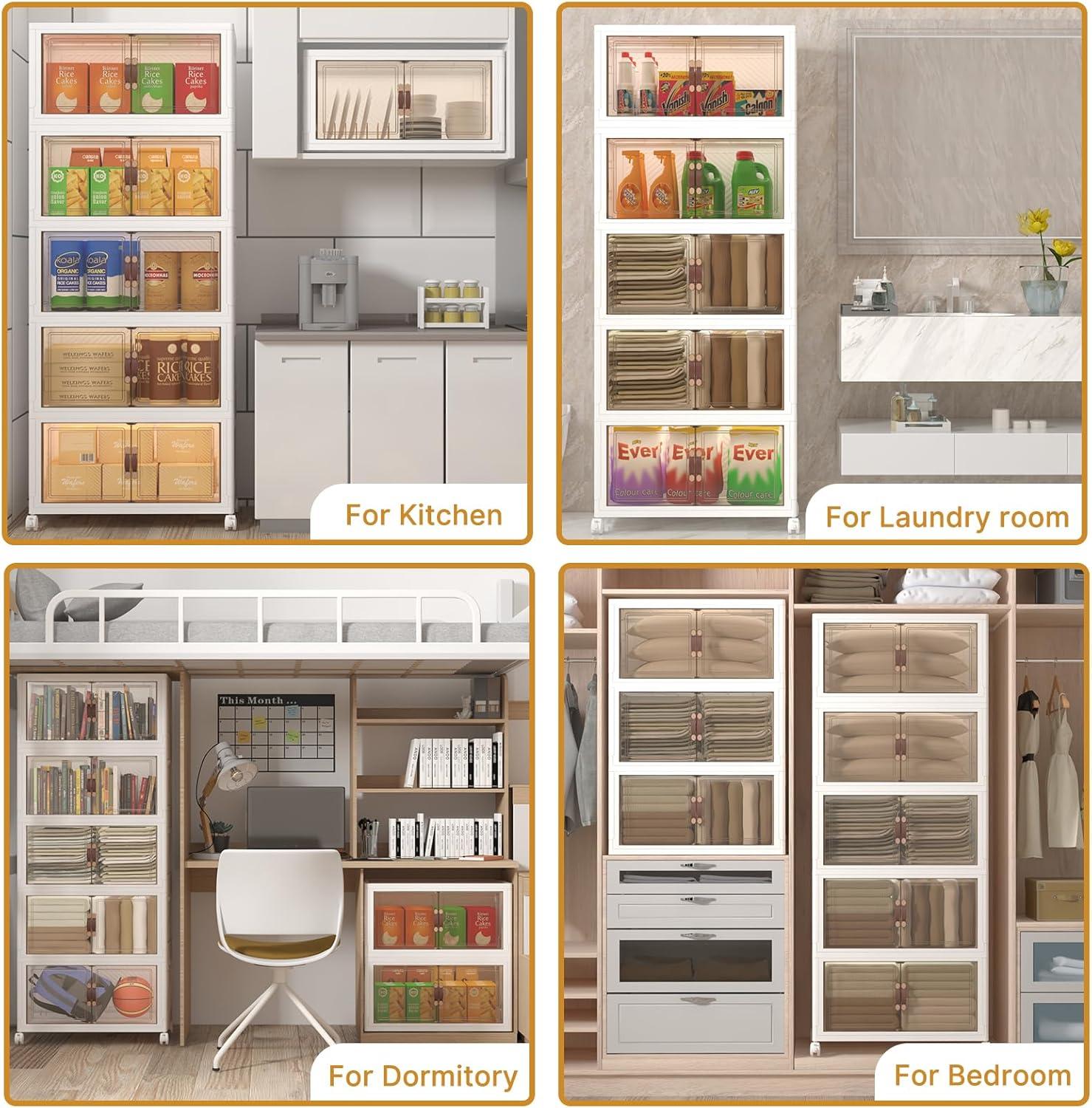 imageExtra Large Stackable Storage Binswith lids ampamp Wheels Foldable Collapsible Closet Organizers1344QT168QT42GAL8Pack Plastic Containers with door ampamp drawers for bedroom DormWhite120QT