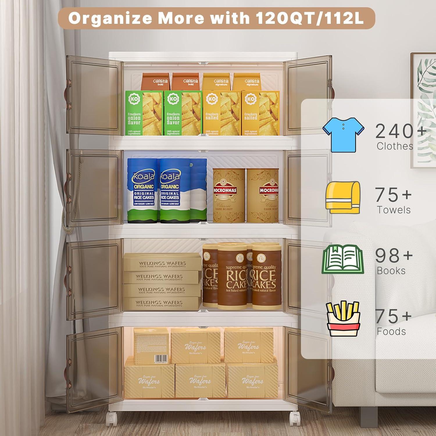 imageExtra Large Stackable Storage Binswith lids ampamp Wheels Foldable Collapsible Closet Organizers1344QT168QT42GAL8Pack Plastic Containers with door ampamp drawers for bedroom DormWhite120QT