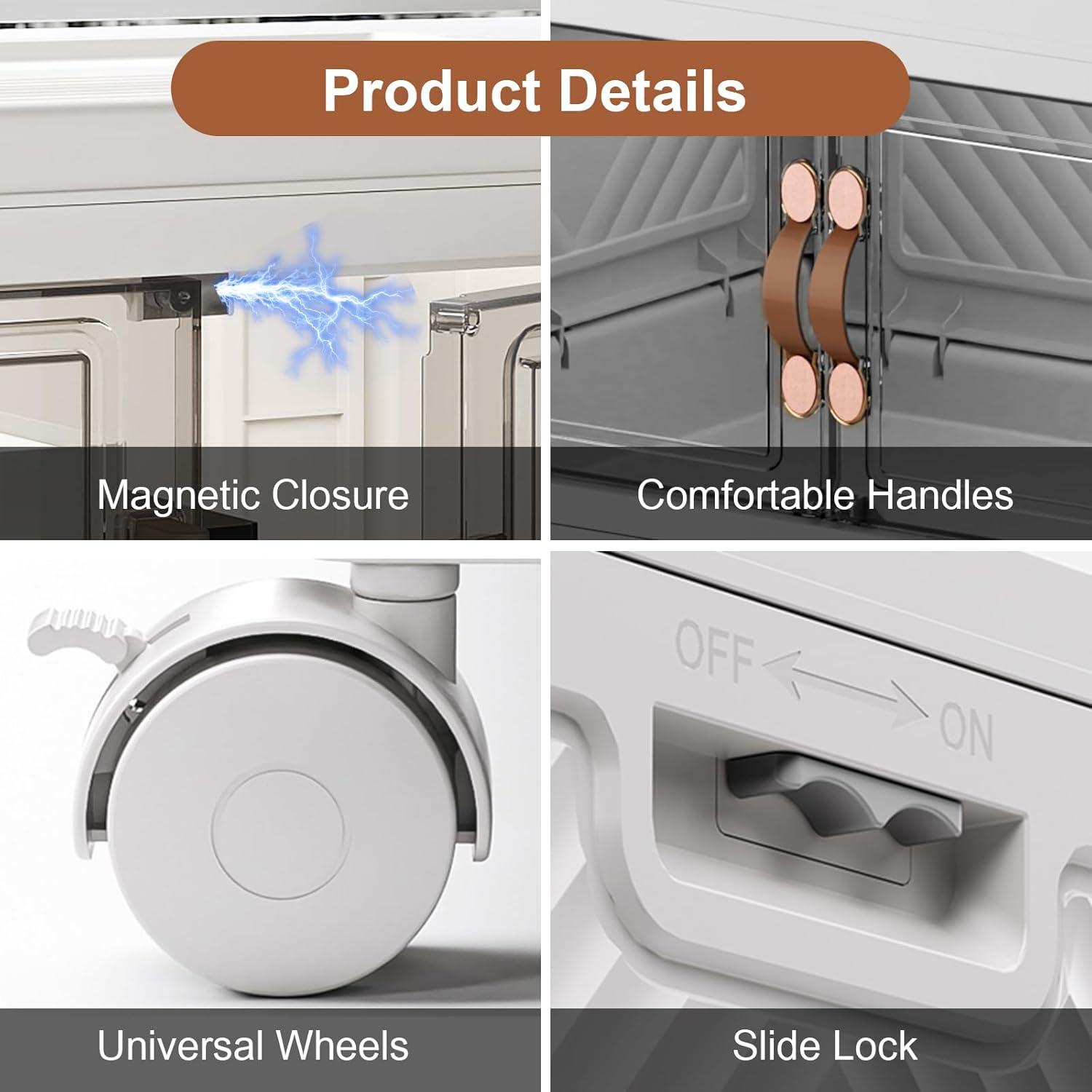 imageExtra Large Stackable Storage Binswith lids ampamp Wheels Foldable Collapsible Closet OrganizersPlastic Containers with door ampamp drawers for bedroom DormWhite45CM