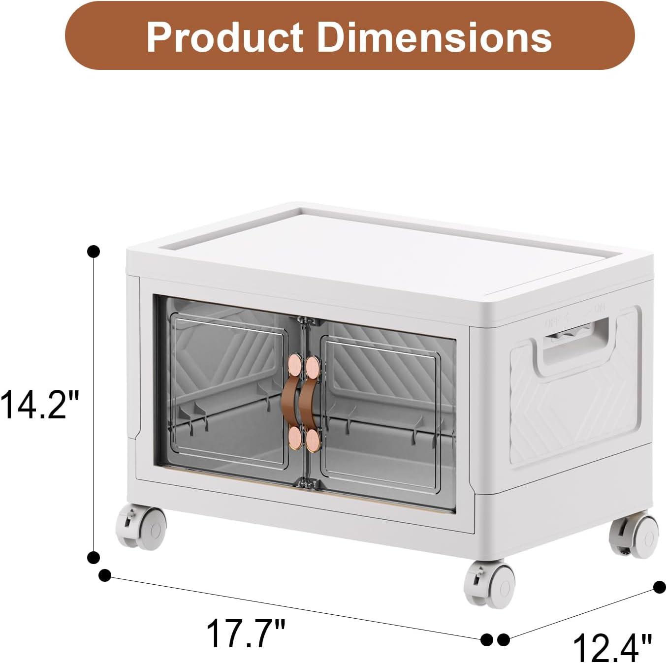 imageExtra Large Stackable Storage Binswith lids ampamp Wheels Foldable Collapsible Closet OrganizersPlastic Containers with door ampamp drawers for bedroom DormWhite45CM