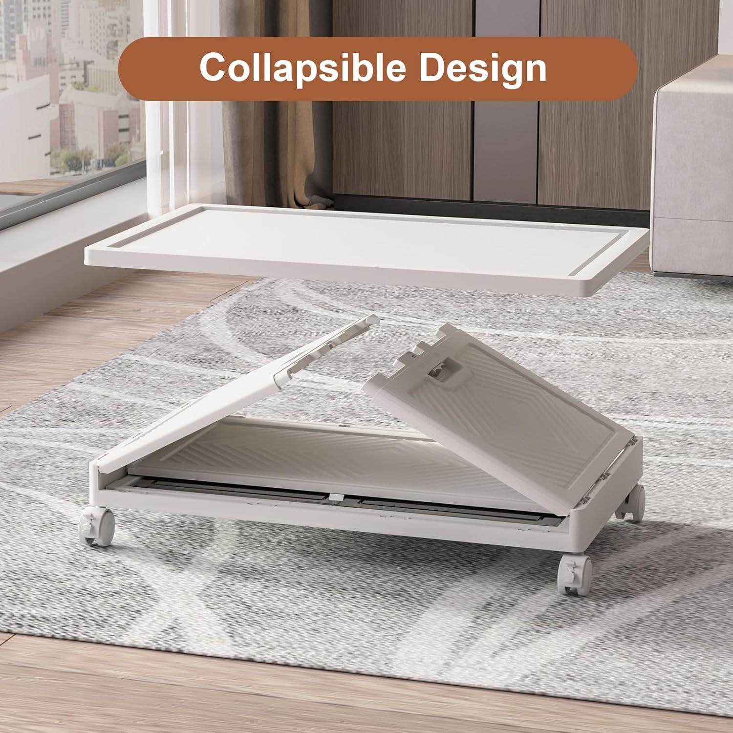 imageExtra Large Stackable Storage Binswith lids ampamp Wheels Foldable Collapsible Closet OrganizersPlastic Containers with door ampamp drawers for bedroom DormWhite45CM