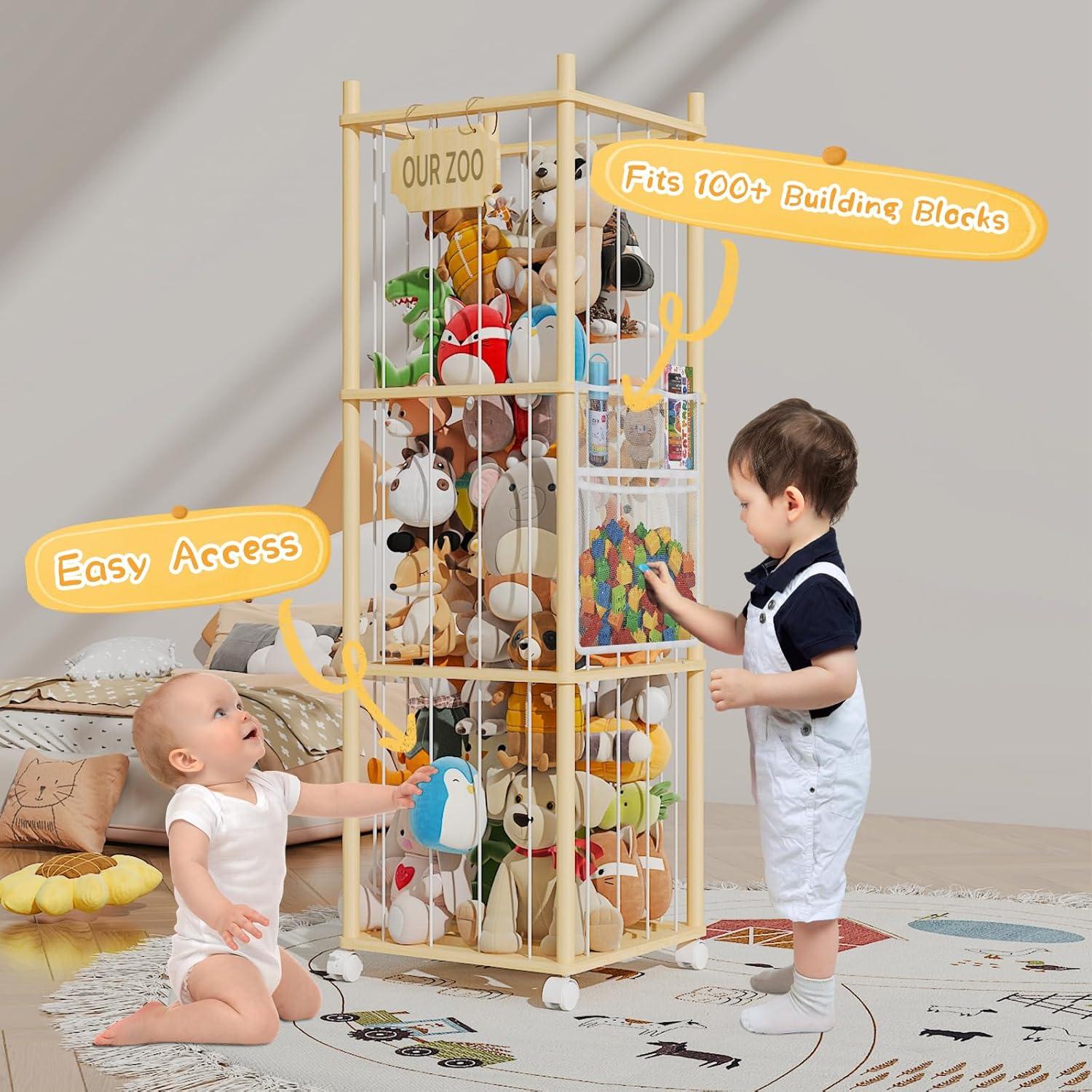 imageStuffed Animal Storage ampamp Organizer with Wheels 340QT Oversized Zoo Toy Holder with Mesh Design Giant Plush Toy Organizer for Toddler Rooms Playrooms ampamp Bedrooms 2Layers4layers