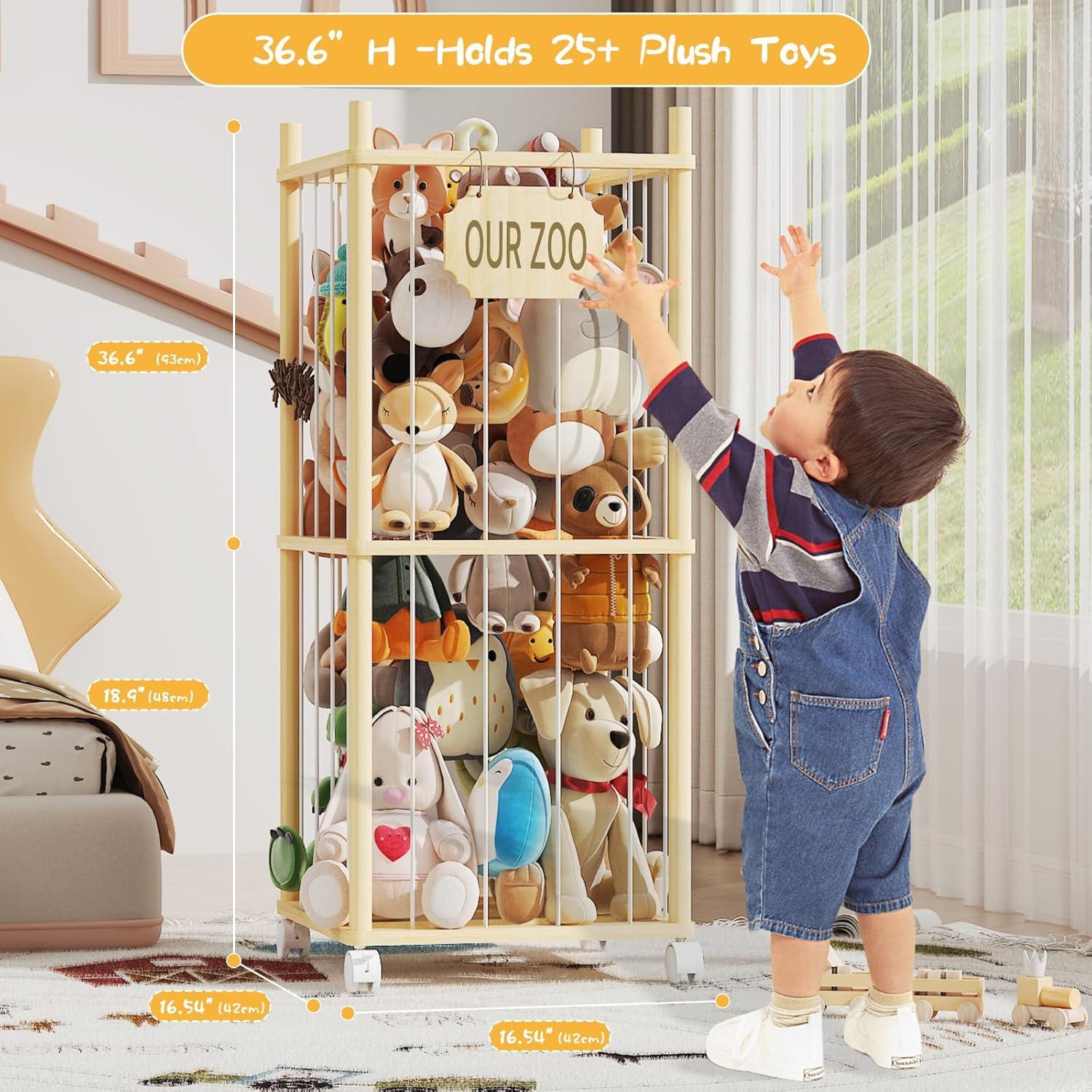 imageStuffed Animal Storage ampamp Organizer with Wheels 340QT Oversized Zoo Toy Holder with Mesh Design Giant Plush Toy Organizer for Toddler Rooms Playrooms ampamp Bedrooms 2Layers2layers