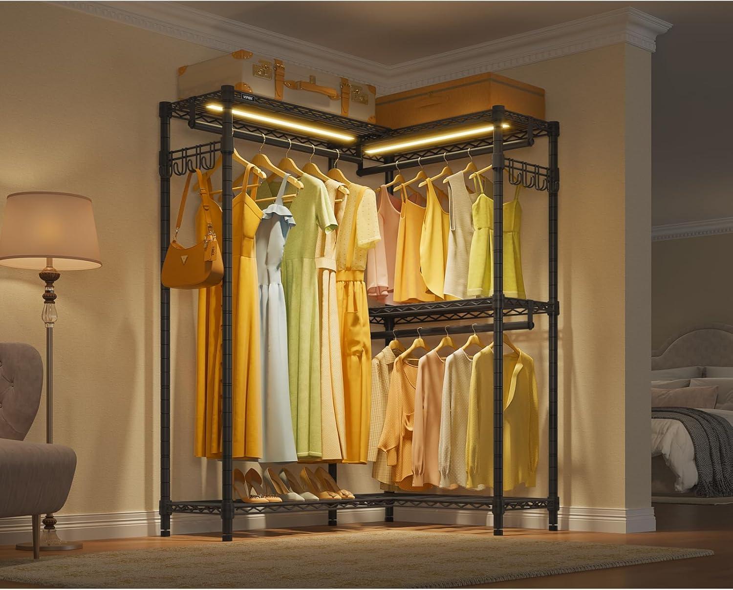 imageVIPEK L4 Garment Rack L Shaped Clothes Rack for Corner Freestanding Portable Wardrobe Closet Heavy Duty Clothing Rack with 3 Hanging Rods ampamp 2 Side Hooks 433quotLx291quotWx764quotH Max Load 810LBS BlackBlack