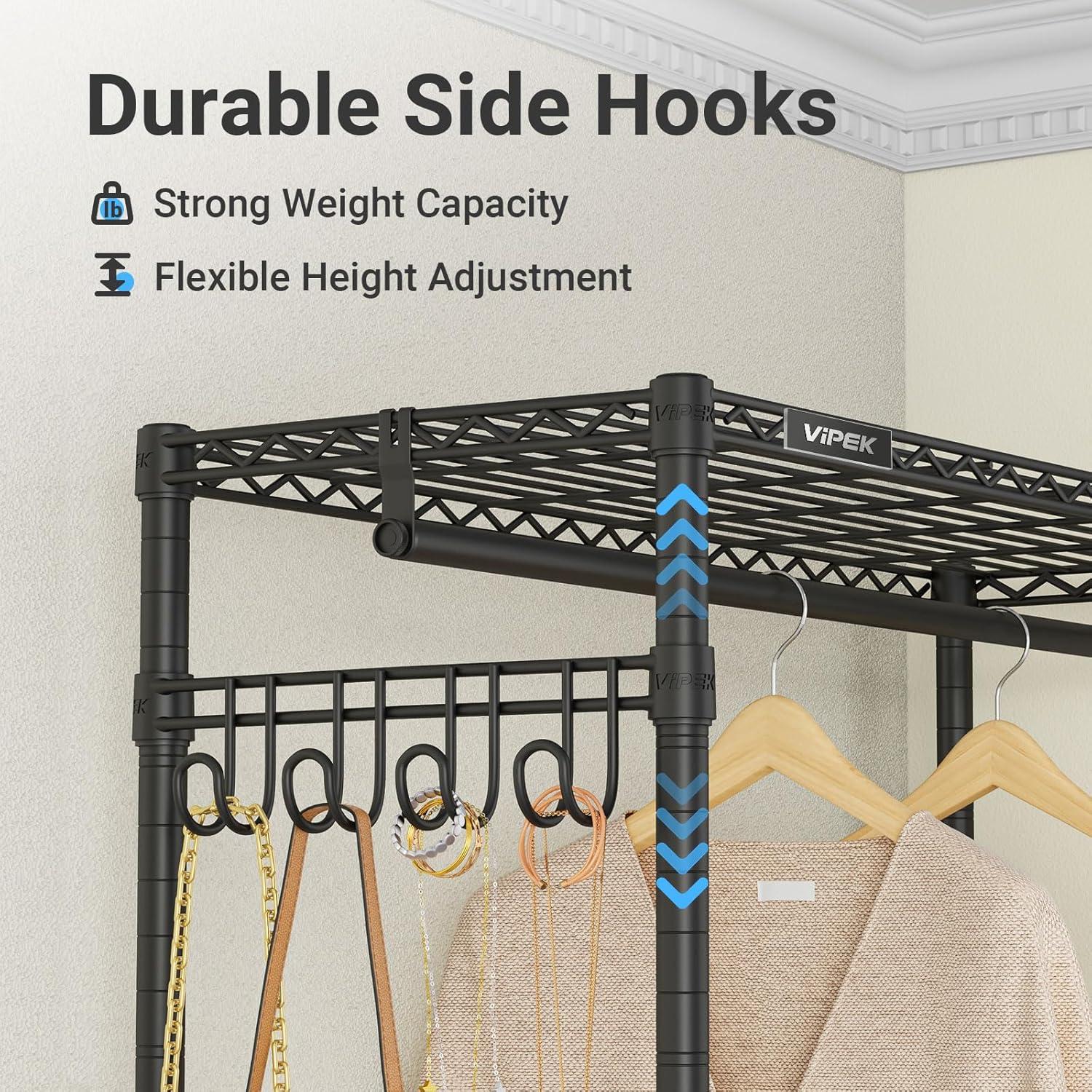imageVIPEK L4 Garment Rack L Shaped Clothes Rack for Corner Freestanding Portable Wardrobe Closet Heavy Duty Clothing Rack with 3 Hanging Rods ampamp 2 Side Hooks 433quotLx291quotWx764quotH Max Load 810LBS BlackBlack