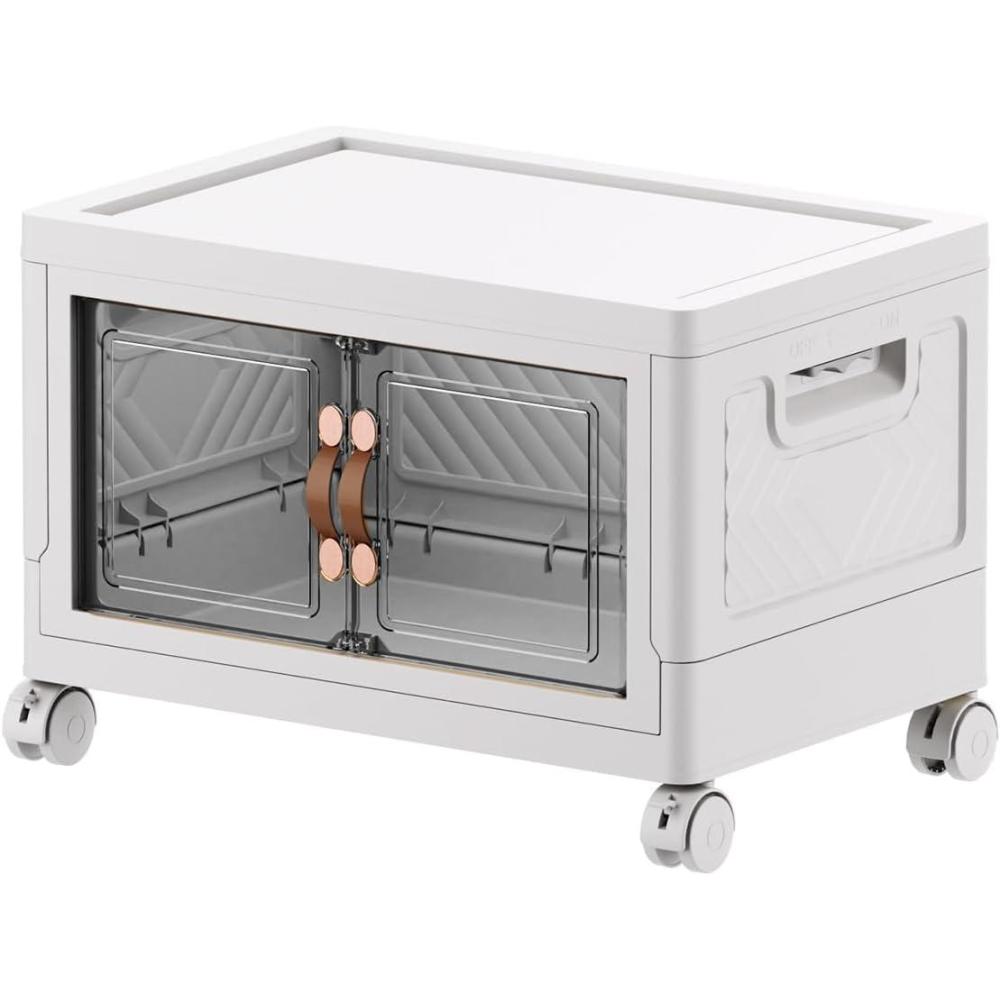 imageExtra Large Stackable Storage Binswith lids ampamp Wheels Foldable Collapsible Closet OrganizersPlastic Containers with door ampamp drawers for bedroom DormWhite45CM