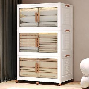 image285Qt70Gal Large Stackable Storage Bins with Lids and Divider 3Pack Collapsible Drawers with Doors Foldable Cabinet with Wheels Plastic Closet Organizers Containers for Home DormWhite160Qt40Gal