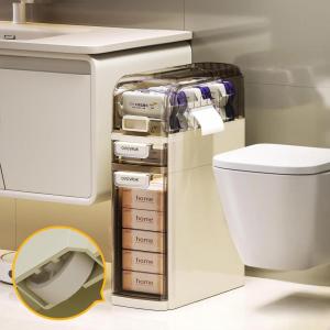 image2Tier Slim Bathroom Storage Cabinet Movable Narrow Plastic Drawers Waterproof Slim Bathroom Organizer Thin Storage Cabinet for Narrow Spaces Kitchen Laundry OutTheBox2Tier