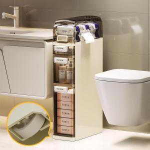 image2Tier Slim Bathroom Storage Cabinet Movable Narrow Plastic Drawers Waterproof Slim Bathroom Organizer Thin Storage Cabinet for Narrow Spaces Kitchen Laundry OutTheBox3Tier