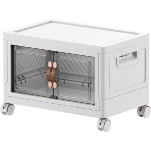 imageExtra Large Stackable Storage Binswith lids ampamp Wheels Foldable Collapsible Closet OrganizersPlastic Containers with door ampamp drawers for bedroom DormWhite45CM