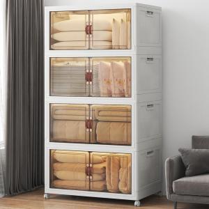 imageExtra Large Stackable Storage Bins with Lids ampamp Wheels ampamp Door 448QT112QT28GAL4Pack Foldable Collapsible Closet Organizers Plastic containers drawers for bedroom DormWhite165QT