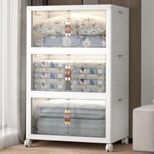 imageExtra Large Stackable Storage Bins with Lids ampamp Wheels ampamp Door 448QT112QT28GAL4Pack Foldable Collapsible Closet Organizers Plastic containers drawers for bedroom DormWhite160QT