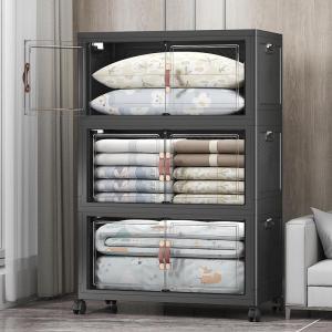 imageExtra Large Stackable Storage Bins with Lids ampamp Wheels ampamp Door 448QT112QT28GAL4Pack Foldable Collapsible Closet Organizers Plastic containers drawers for bedroom DormDark160QT