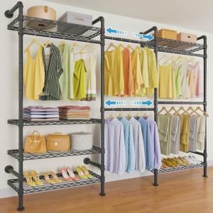 imageTimate F3 Garment Rack Heavy Duty Clothes Rack for Hanging Clothes Expandable Industrial Pipe Wall Mounted Clothing Racks Adjustable Storage Wardrobe Closet Kit Walk in Closet Systems BlackBlack