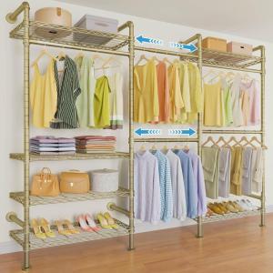 imageTimate F3 Garment Rack Heavy Duty Clothes Rack for Hanging Clothes Expandable Industrial Pipe Wall Mounted Clothing Racks Adjustable Storage Wardrobe Closet Kit Walk in Closet Systems BlackGold