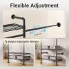 imageTimate P3 Expandable Wall Mounted Clothes Rack with 6 Adjustable Shelves ampamp 4 Expandable Hanger Rods Heavy Duty Industrial Pipe Clothing Rack for Hanging Clothes Fits Spaces 511quot 810quot BlackBlack