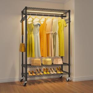 imageVIPEK R3L Garment Rack Rolling Clothes Rack with Dimmable Led Light Portable Closet for Hanging Clothes Heavy Duty Wardrobe with Wheels ampamp Side Hooks Clothing Rack with Adjustable Shelves BlackBlack Rack with Warm White Light