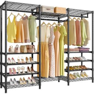 imageVIPEK S3i Heavy Duty Garment Rack with Adjustable Shoe Rack Wire Shelf Large Wardrobe Closet Organizer Storage Freestanding Clothes Rack with Hanging Rod Custom Closet Rack BlackBlack