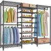 imageVIPEK S4 Heavy Duty Clothes Rack with Shoe Shelves Freestanding Clothing Rack with 6Tier Shoe Rack 4 Hanging Rod Adjustable Shelf Walk in Closet Organizer Garment Rack BlackBlack