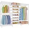 imageVIPEK S4 Heavy Duty Clothes Rack with Shoe Shelves Freestanding Clothing Rack with 6Tier Shoe Rack 4 Hanging Rod Adjustable Shelf Walk in Closet Organizer Garment Rack BlackWhite