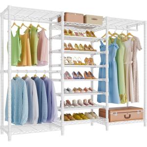 imageVIPEK S4 Heavy Duty Clothes Rack with Shoe Shelves Freestanding Clothing Rack with 6Tier Shoe Rack 4 Hanging Rod Adjustable Shelf Walk in Closet Organizer Garment Rack BlackWhite