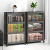 image:imageExtra Large Stackable Storage Bins Lockable Storage Bins with Lids Folding Storage box with Doors and Wheels Collapsible Plastic Drawers for Home Garage Office 4 Black MediumBlack