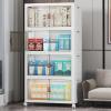 image:imageExtra Large Stackable Storage Bins Lockable Storage Bins with Lids Folding Storage box with Doors and Wheels Collapsible Plastic Drawers for Home Garage Office 4 Black MediumWhite