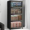 image:imageExtra Large Stackable Storage Bins Lockable Storage Bins with Lids Folding Storage box with Doors and Wheels Collapsible Plastic Drawers for Home Garage Office 4 Black MediumBlack