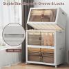 image:imageExtra Large Stackable Storage Bins Lockable Storage Bins with Lids Folding Storage box with Doors and Wheels Collapsible Plastic Drawers for Home Garage Office 4 Black MediumWhite