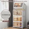 image:imageExtra Large Stackable Storage Bins Lockable Storage Bins with Lids Folding Storage box with Doors and Wheels Collapsible Plastic Drawers for Home Garage Office 4 Black MediumWhite