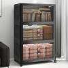 image:imageExtra Large Stackable Storage Bins Lockable Storage Bins with Lids Folding Storage box with Doors and Wheels Collapsible Plastic Drawers for Home Garage Office 4 Black MediumBlack