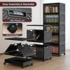 image:imageExtra Large Stackable Storage Bins Lockable Storage Bins with Lids Folding Storage box with Doors and Wheels Collapsible Plastic Drawers for Home Garage Office 4 Black MediumBlack