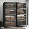 image:imageExtra Large Stackable Storage Bins Lockable Storage Bins with Lids Folding Storage box with Doors and Wheels Collapsible Plastic Drawers for Home Garage Office 4 Black MediumBlack
