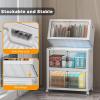 image:imageExtra Large Stackable Storage Bins with Lids amp Wheels amp DoorFoldable Collapsible Closet Organizers Plastic containers drawers for bedroom Dorm Dark160qt 4Pack with 1 top lidWhite52qt