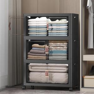image:imageExtra Large Stackable Storage Bins with Lids amp Wheels amp DoorFoldable Collapsible Closet Organizers Plastic containers drawers for bedroom Dorm Dark160qt 4Pack with 1 top lidDark112QT