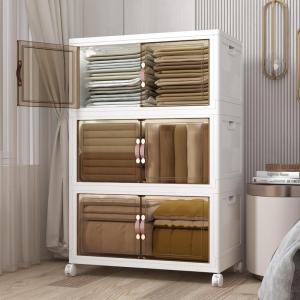 image:imageExtra Large Stackable Storage Bins with Lids amp Wheels amp DoorFoldable Collapsible Closet Organizers Plastic containers drawers for bedroom Dorm Dark160qt 4Pack with 1 top lidWhite160QT