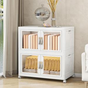 image:imageStackable Storage Bins with Doors amp Lids amp Wheels 460QT115QT4Pack Foldable Collapsible Closet Organizers for Bedroom DormWhite115QT