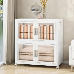 image:imageStackable Storage Bins with Doors amp Lids amp Wheels 460QT115QT4Pack Foldable Collapsible Closet Organizers for Bedroom DormWhite165QT