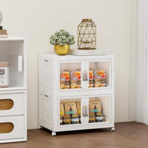 image:imageStackable Storage Bins with Doors amp Lids amp Wheels 460QT115QT4Pack Foldable Collapsible Closet Organizers for Bedroom DormWhite45QT