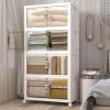 image:imageStackable Storage Bins with Lids 144QT48QT3Pack Folding Storage box with Doors and Wheels Collapsible Plastic Bins Stackable Organizer and Containers for Home Garage OfficeWhite