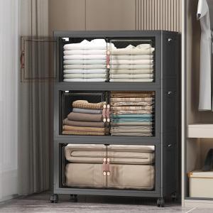 image:imageExtra Large Stackable Storage Bins with Lids amp Wheels amp DoorFoldable Collapsible Closet Organizers Plastic containers drawers for bedroom Dorm Dark120qt 4Pack with 1 top lidDark112QT